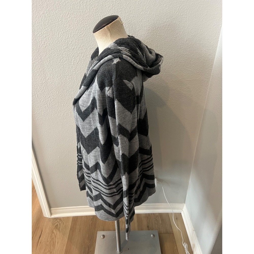 Alley & Gabby by 212 NYC Hooded Chevron Open Front Cardigan Gray Small USA - Picture 4 of 6